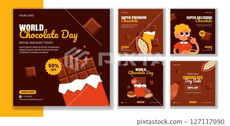 World Chocolate Day Flat Illustration with Hand Drawn Cartoon Style Social Media Post Template 127117090