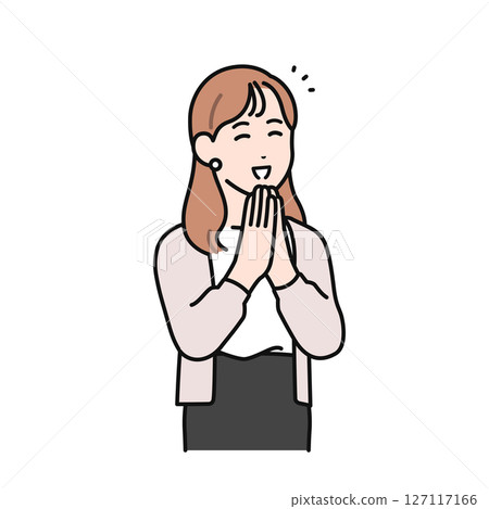 身穿羊毛衫、笑容滿面的年輕女子的插畫素材 127117166