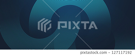 Modern abstract blue background with circle lines. Geometric stripe line art design for poster, brochure, cover, website, header, web banner, presentation 127117192