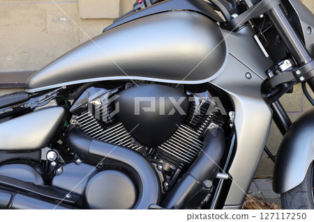 Fragments of a stylish modern motorcycle. Fragments of a stylish modern motorcycle. 127117250