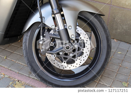 Fragments of a stylish modern motorcycle. 127117251