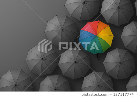 The uniqueness of a single colorful umbrella 127117774