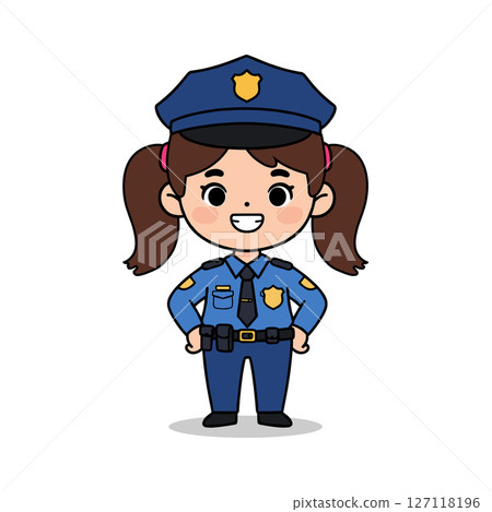 A flat vector cute cartoon style female police officer on white background 127118196