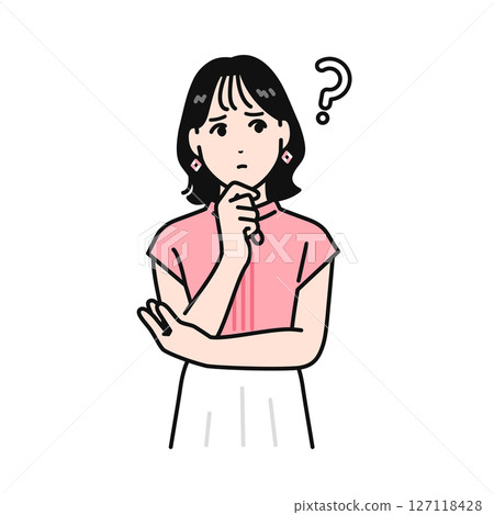 Illustration material of a cute young woman thinking 127118428
