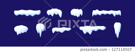 3d vector set of snow caps and icicles 127118507