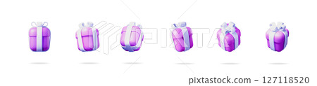 Six 3d vector illustrations of purple gift boxes 127118520