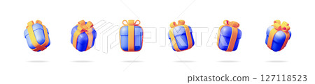 Collection of blue gift boxes with orange ribbons Collection of blue gift boxes with orange ribbons 127118523