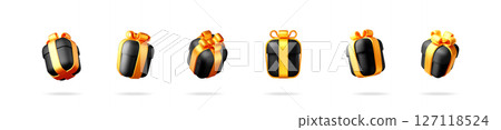 Six black and yellow gift box icons Six black and yellow gift box icons 127118524