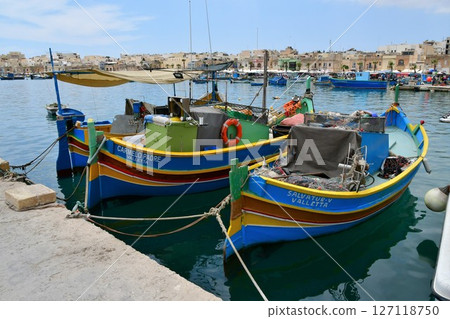 Republic of Malta, Malta Island, Marsaxlokk, colorful fishing boat Lutz Republic of Malta, Malta Island, Marsaxlokk, colorful fishing boat Lutz 127118750