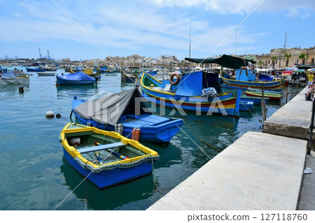 Republic of Malta, Malta Island, Marsaxlokk, colorful fishing boat Lutz Republic of Malta, Malta Island, Marsaxlokk, colorful fishing boat Lutz 127118760