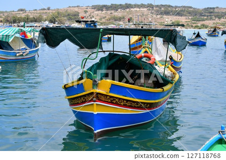 Republic of Malta, Malta Island, Marsaxlokk, colorful fishing boat Lutz 127118768
