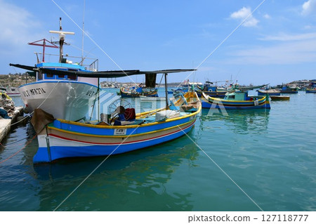 Republic of Malta, Malta Island, Marsaxlokk, colorful fishing boat Lutz Republic of Malta, Malta Island, Marsaxlokk, colorful fishing boat Lutz 127118777