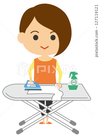 熨燙衣服的女人的插圖 熨燙衣服的女人的插圖 127119121