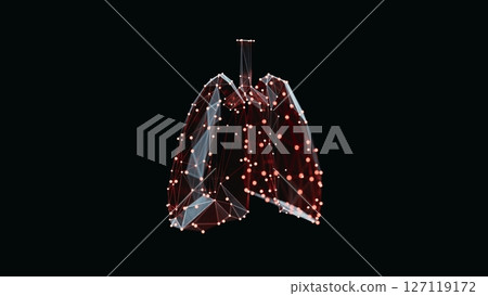 3d render of a vibrant, low-poly lungs over dark background 127119172