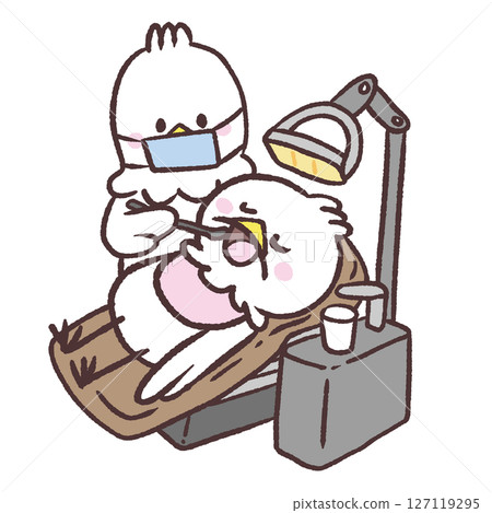 Illustration of a white bird undergoing dental treatment 127119295