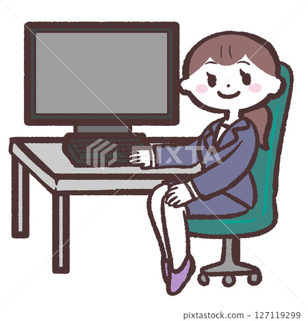 一位女士正在看電腦的插圖 127119299