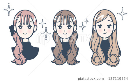 Set of illustrations of stylish women's faces Set of illustrations of stylish women's faces 127119554