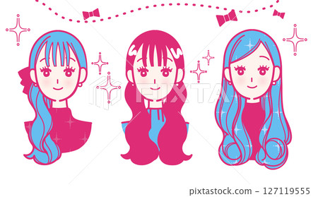 Set of illustrations of stylish women's faces Set of illustrations of stylish women's faces 127119555