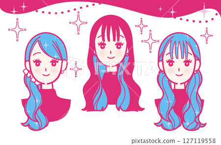 一組時尚女性臉部插圖 127119558