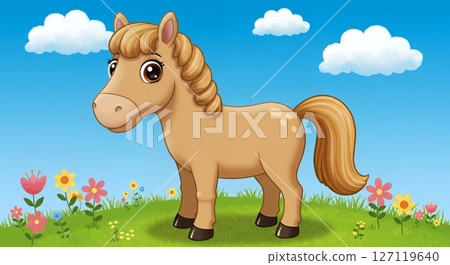 可愛的馬插畫 127119640