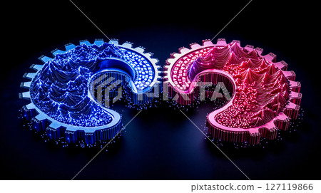 A pair of gears that are glowing in the dark 127119866