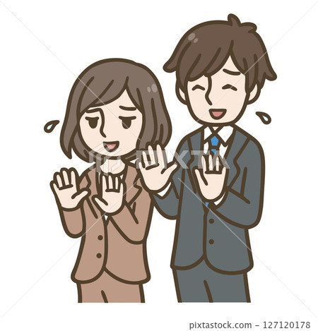 一位女性和一位男性員工臉上露出苦惱表情的插圖 127120178