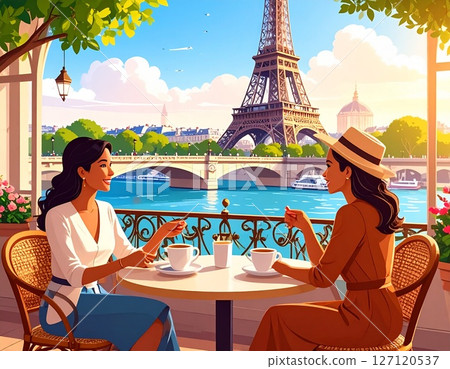 [Adobe Firefly] Relaxing with a cup of coffee at a cafe along the Seine 41 127120537