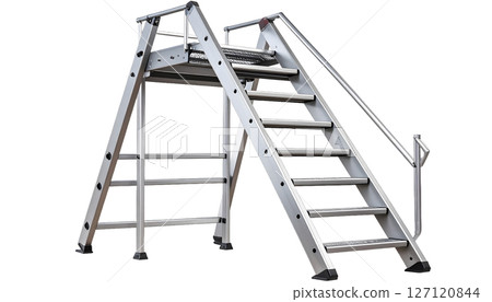 Metal Rolling Ladder with Platform Isolated on Black Metal Rolling Ladder with Platform Isolated on Black 127120844