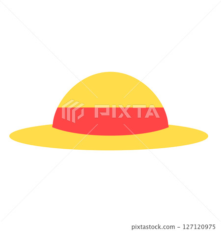 帶有紅色絲帶的草帽圖標 帶有紅色絲帶的草帽圖標 127120975