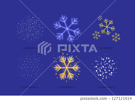 Set of 3d vector snowflakes and snow particles 127121014