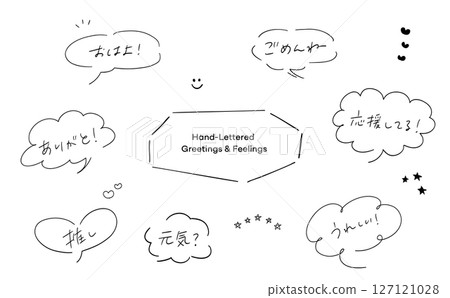 Handwritten greeting text set with speech bubble_Japanese 127121028