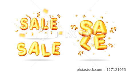 Golden balloon letters forming the word sale 127121033