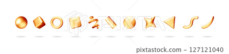 Set of diverse 3d golden liquid shapes 127121040