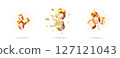 3d gift box with gold ribbon and confetti 127121043