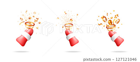 Santa Claus hand holding a festive popper confetti Santa Claus hand holding a festive popper confetti 127121046