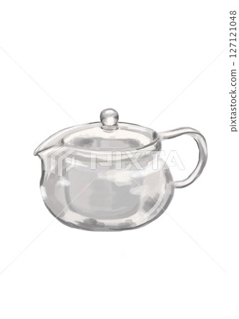 茶壺裡的綠茶的油畫風格插圖 127121048