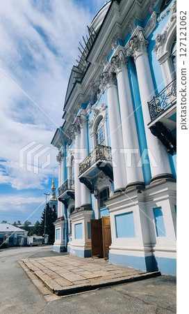 Panoramic view of St. Nicholas Naval Cathedral. Nikolo-Bogoyavlenskiy Morskoy Sobor built in 1762 in Saint Petersburg, Russia 127121062