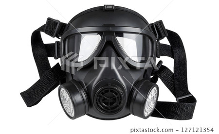 Close-up of Black Gas Mask Isolated on Background 127121354