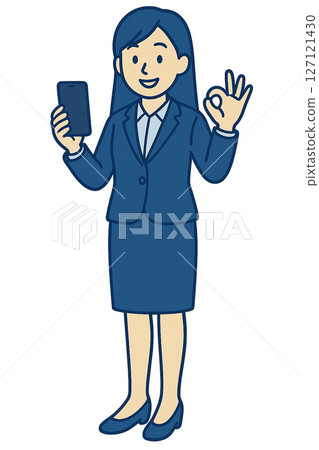 Illustration of a woman posing with a smartphone 127121430