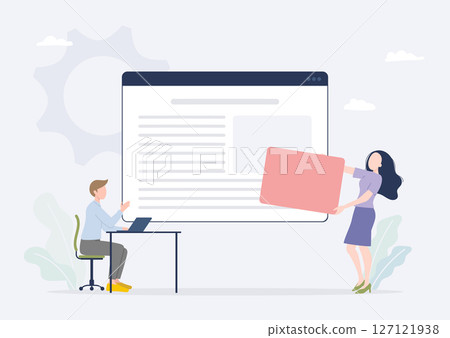 Team members who share the responsibilities of writing, design, and coding in web production 127121938