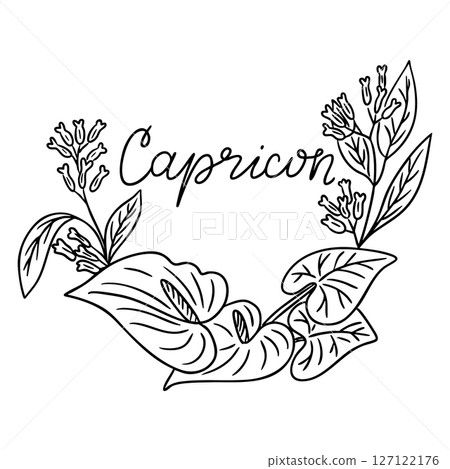 Capricorn zodiac sign with floral wreath Capricorn zodiac sign with floral wreath 127122176