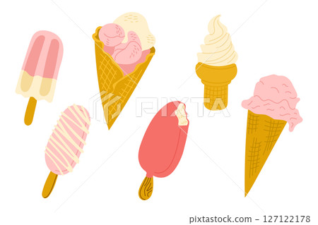 Colorful set of various ice cream cones Colorful set of various ice cream cones 127122178