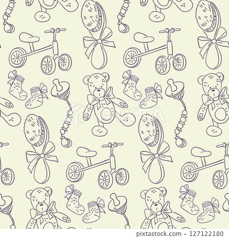 Seamless baby pattern with teddy bears, tricycles Seamless baby pattern with teddy bears, tricycles 127122180