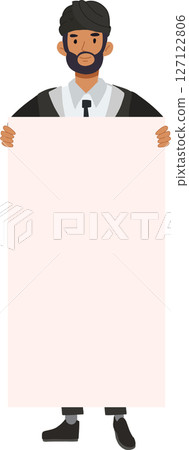 professional indian man in formal attire with blank sign banner for business promotion professional indian man in formal attire with blank sign banner for business promotion 127122806