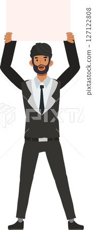 professional indian man in formal attire with blank sign banner for business promotion 127122808