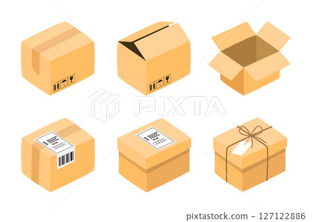 Cardboard Box Shipping and Packaging Vector Set 127122886