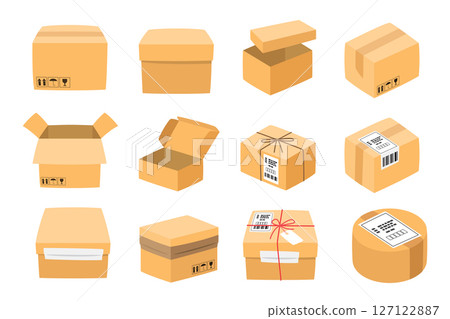 Cardboard Box Shipping and Packaging Vector Set Cardboard Box Shipping and Packaging Vector Set 127122887