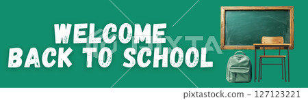 Colorful welcome message for students back at school, created with AI 127123221