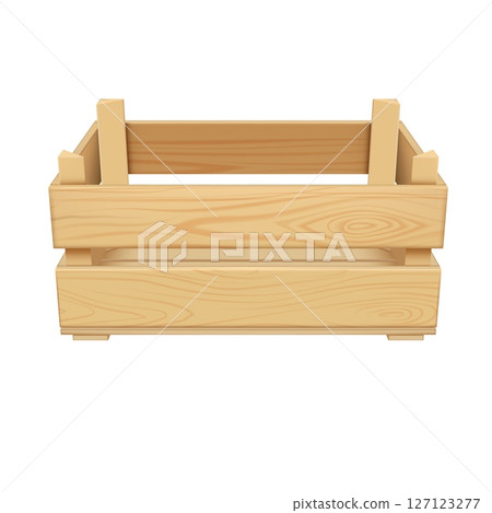 Vector illustration of an open wooden crate with two boards, side view. 127123277