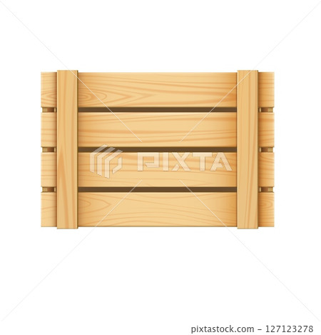 Realistic closed wooden crate, top view. Container for storing and transporting food. 127123278
